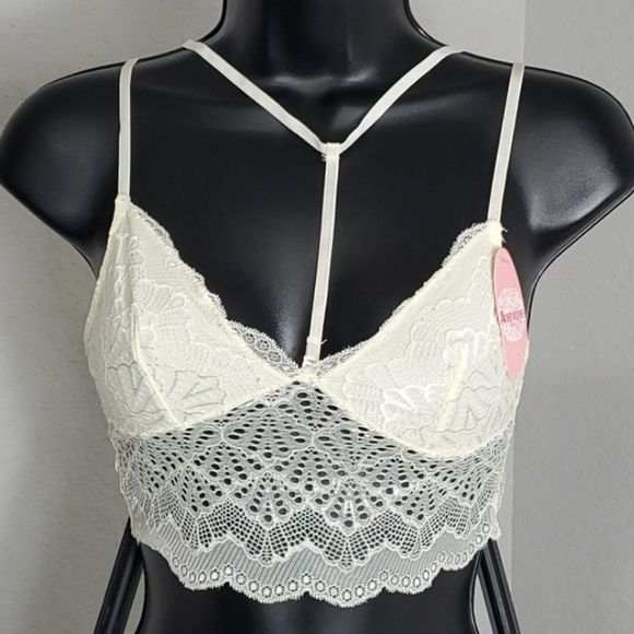 Delicate Cream Nude Longline Lace "Choker" Bralette Size S/M - Picture 2 of 4